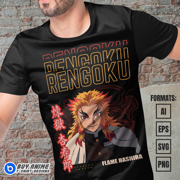 Premium Kyojuro Rengoku Demon Slayer Anime Vector T-shirt Design Templ ...
