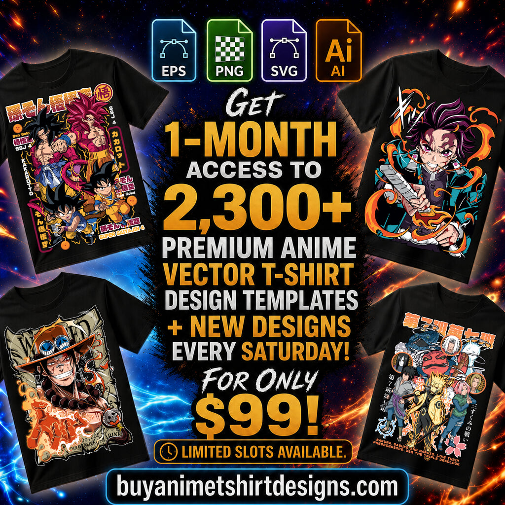 2,300+ Premium Anime Vector T-shirt Design Templates (AI, PNG, SVG, EPS) – 1-Month Unlimited Access + Weekly Updates