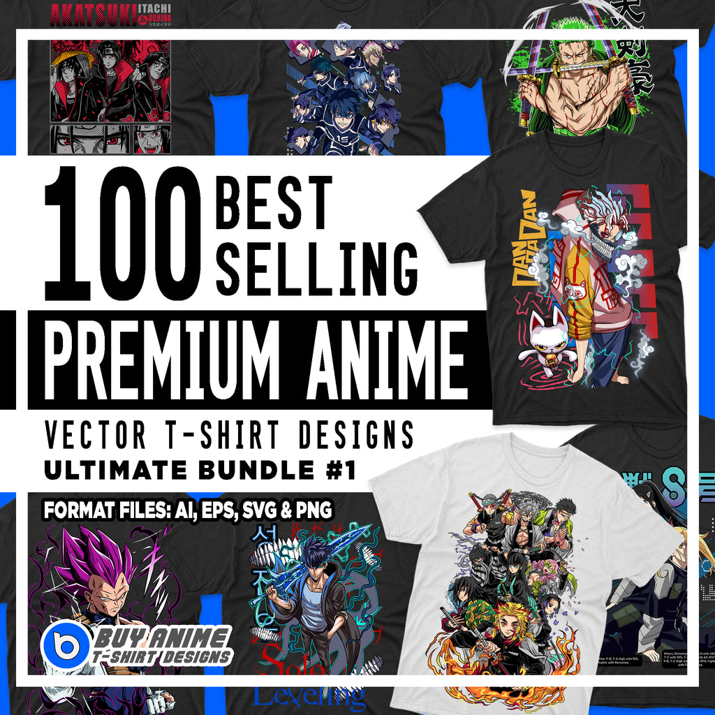 100 Best Selling Premium Anime Vector T-Shirt Designs Ultimate Bundle #1