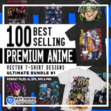 100 Best Selling Premium Anime Vector T-Shirt Designs Ultimate Bundle #1