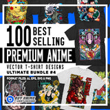 100 Best Selling Premium Anime Vector T-Shirt Designs Ultimate Bundle #4