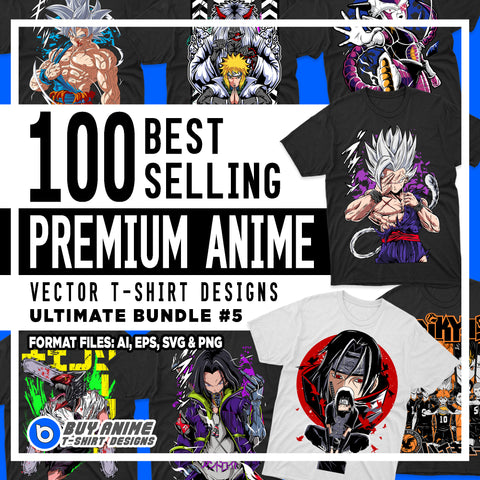 100 Best Selling Premium Anime Vector T-Shirt Designs Ultimate Bundle #5