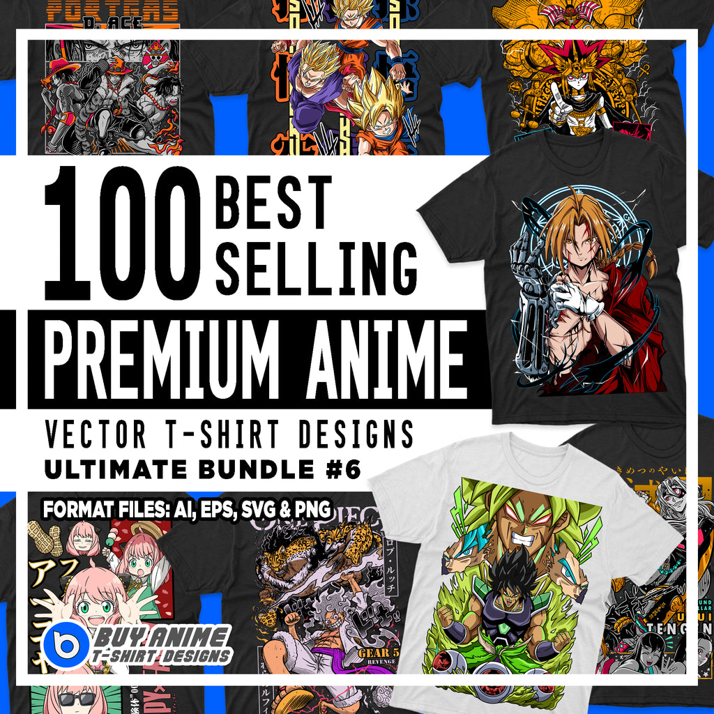 100 Best Selling Premium Anime Vector T-Shirt Designs Ultimate Bundle #6