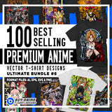 100 Best Selling Premium Anime Vector T-Shirt Designs Ultimate Bundle #6