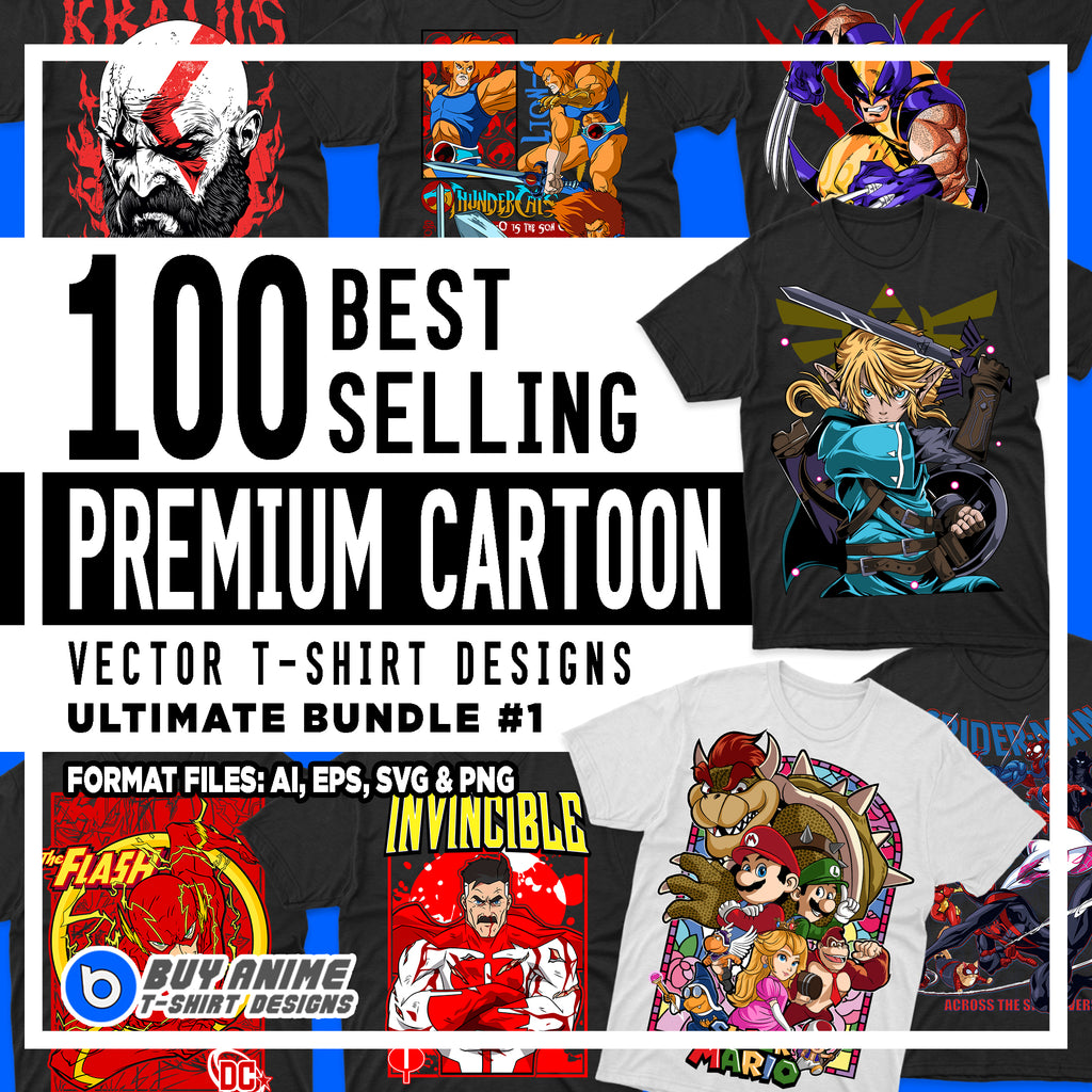 Best Selling Premium Cartoon Vector T-Shirt Designs Ultimate Bundle #1
