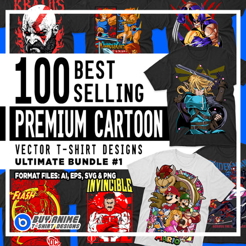 Best Selling Premium Cartoon Vector T-Shirt Designs Ultimate Bundle #1