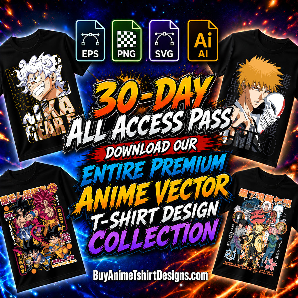 30-Day All Access Pass – Download Our Entire Premium Anime Vector T-Shirt Design Collection
