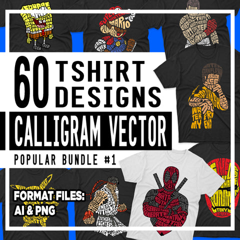 60 Calligram Vector T-shirt Designs Popular Bundle Templates #1