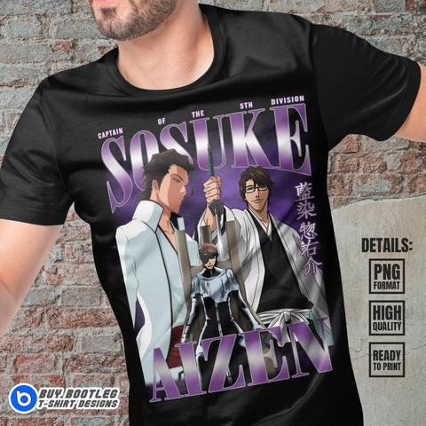 Aizen Sosuke Bleach Anime Bootleg T-shirt Design