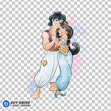 Aladdin and Jasmine Watercolor Clipart PNG Hand Drawn Illustration