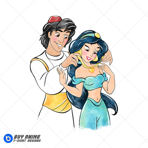 Aladdin and Jasmine Watercolor Clipart PNG Hand Drawn Illustration #2