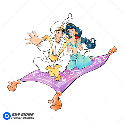 Aladdin and Jasmine Watercolor Clipart PNG Hand Drawn Illustration #3