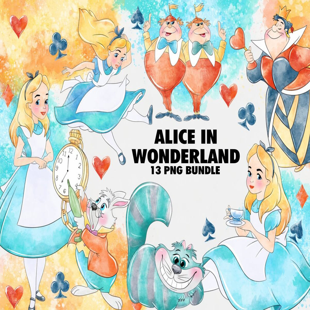 Alice in Wonderland Watercolor Clipart PNG Bundle #4