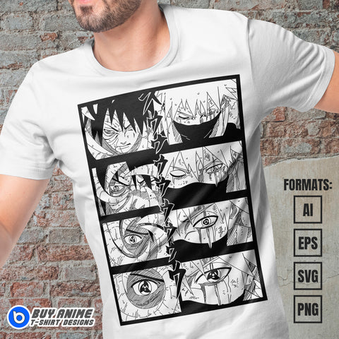 Obito x Kakashi Naruto Anime Vector T-shirt Design Template