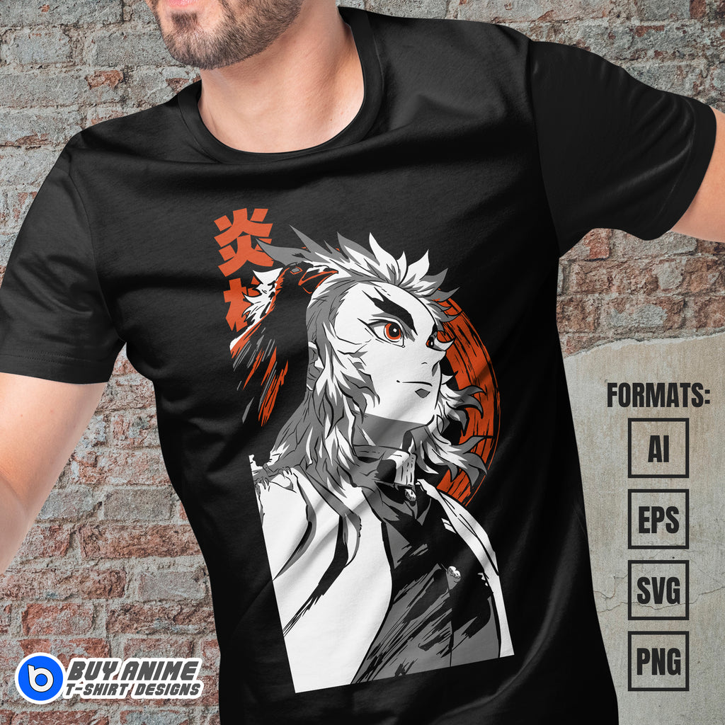 Kyojuro Rengoku Demon Slayer Anime Vector T-shirt Design Template