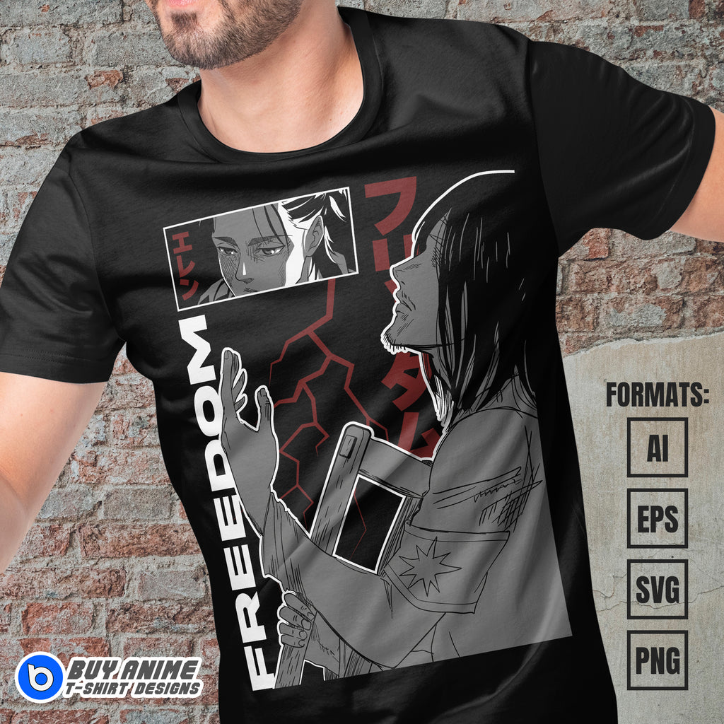 Eren Jaeger Attack on Titan Anime Vector T-shirt Design Template #5