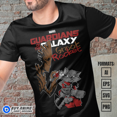 Rocket x Groot Guardians Of The Galaxy Vector T-shirt Design Template