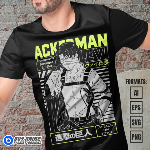 Levi Ackerman Attack on Titan Anime Vector T-shirt Design Template #2
