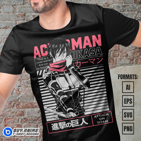 Mikasa Attack on Titan Anime Vector T-shirt Design Template #2