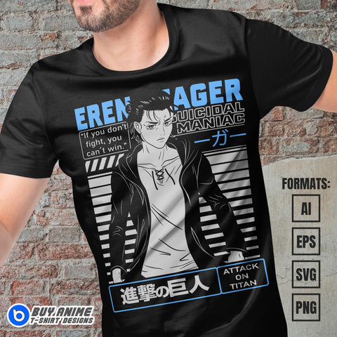 Eren Jaeger Attack on Titan Anime Vector T-shirt Design Template #3