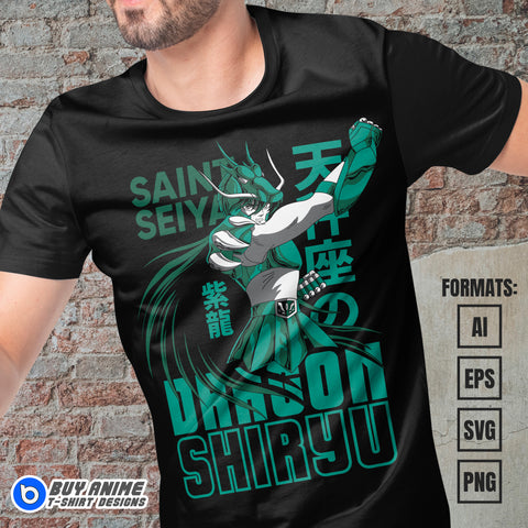 Dragon Shiryu Saint Seiya Anime Vector T-shirt Design Template