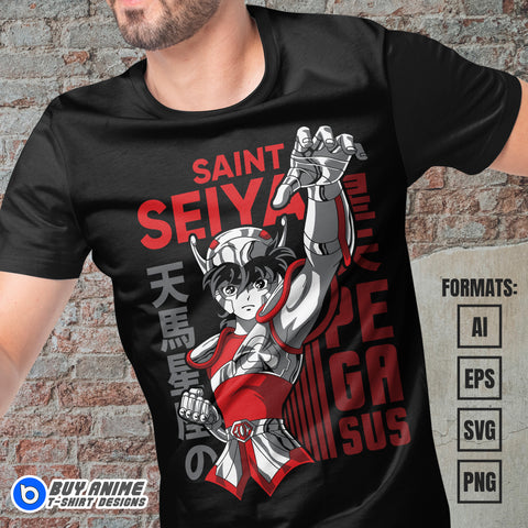 Pegasus Saint Seiya Anime Vector T-shirt Design Template
