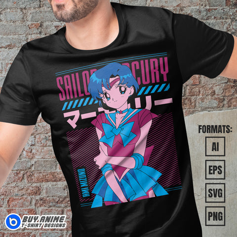 Sailor Mercury Anime Vector T-shirt Design Template