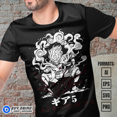 Luffy Gear 5 One Piece Anime Vector T-shirt Design Template