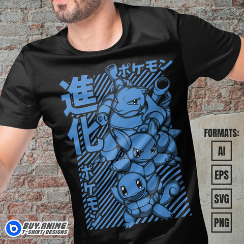 Squirtle Evolution Pokemon Anime Vector T-shirt Design Template
