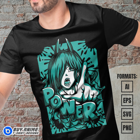 Power Chainsaw Man Anime Vector T-shirt Design Template