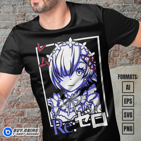 Rem Re Zero Anime Vector T-shirt Design Template
