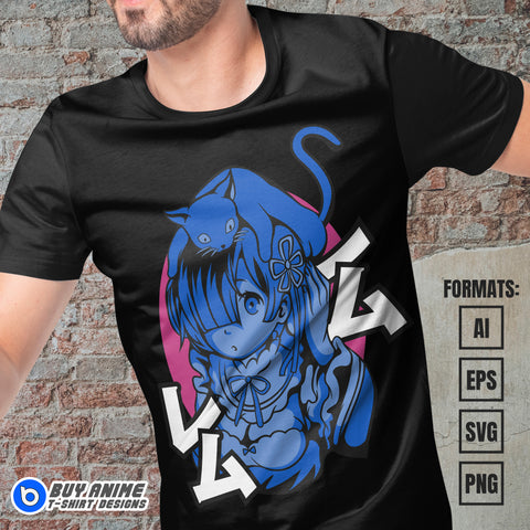 Rem Re Zero Anime Vector T-shirt Design Template #2