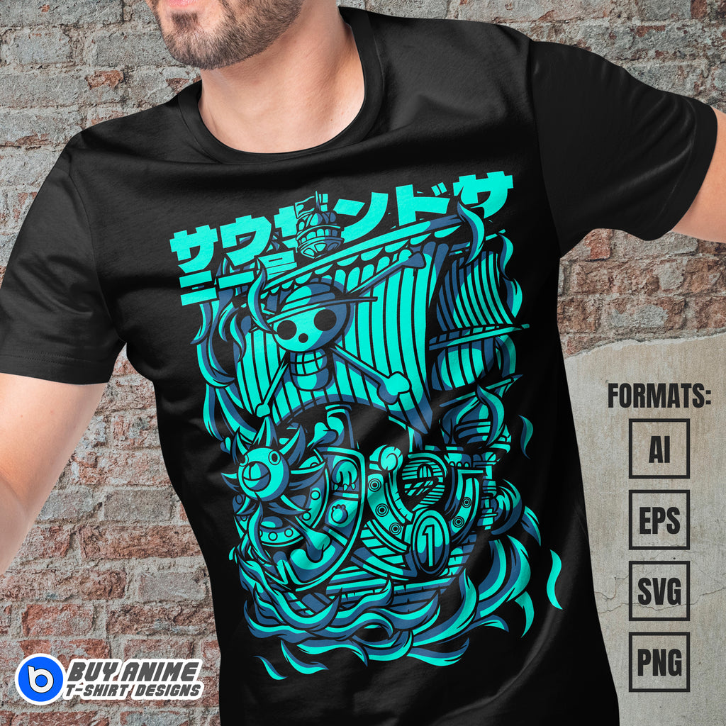 Thousand Sunny One Piece Anime Vector T-shirt Design Template