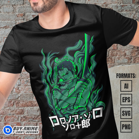 Roronoa Zoro One Piece Anime Vector T-shirt Design Template