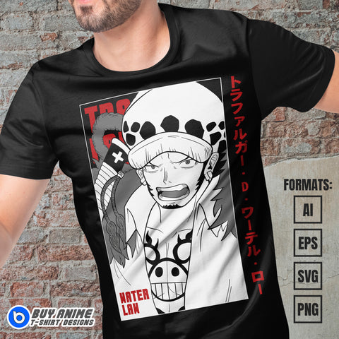 Trafalgar Law One Piece Anime Vector T-shirt Design Template