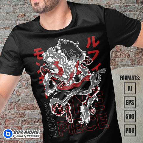 Luffy Gear 4 One Piece Anime Vector T-shirt Design Template
