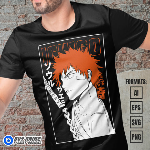 Ichigo Kurosaki Bleach Anime Vector T-shirt Design Template