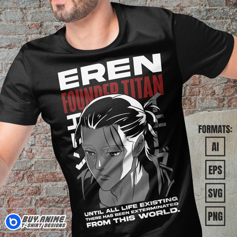 Eren Jaeger Attack on Titan Anime Vector T-shirt Design Template #2