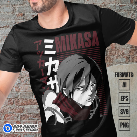 Mikasa Attack on Titan Anime Vector T-shirt Design Template