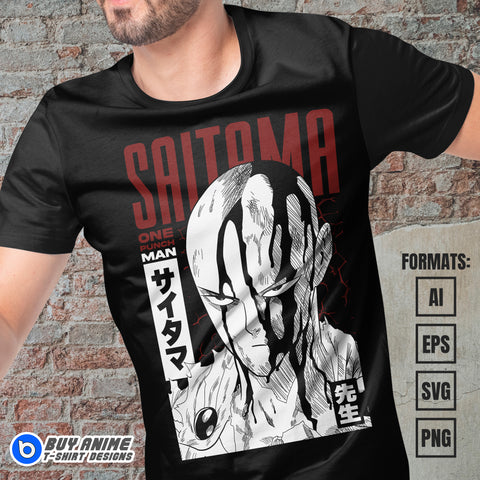 Saitama One Punch Man Anime Vector T-shirt Design Template