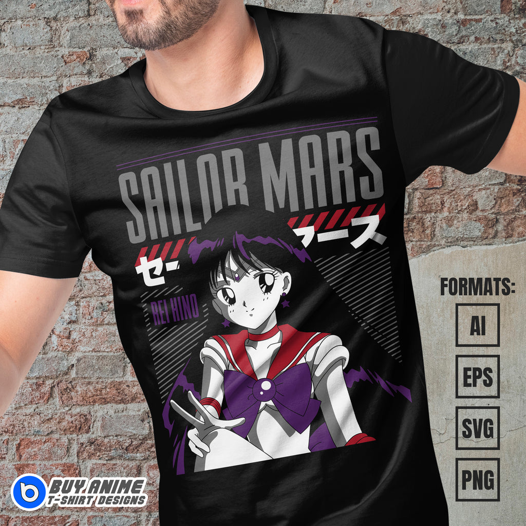 Sailor Mars Anime Vector T-shirt Design Template