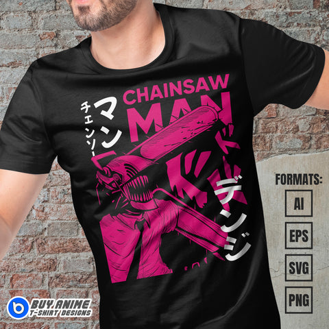 Chainsaw Man Anime Vector T-shirt Design Template