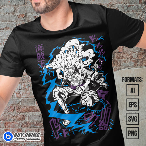 Luffy Sun God Nika One Piece Anime Vector T-shirt Design Template