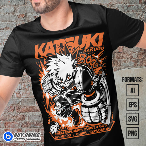 Katsuki My Hero Academia Anime Vector T-shirt Design Template