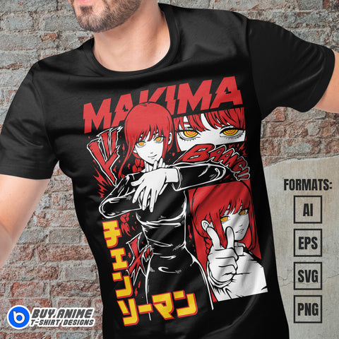 Makima Chainsaw Man Anime Vector T-shirt Design Template