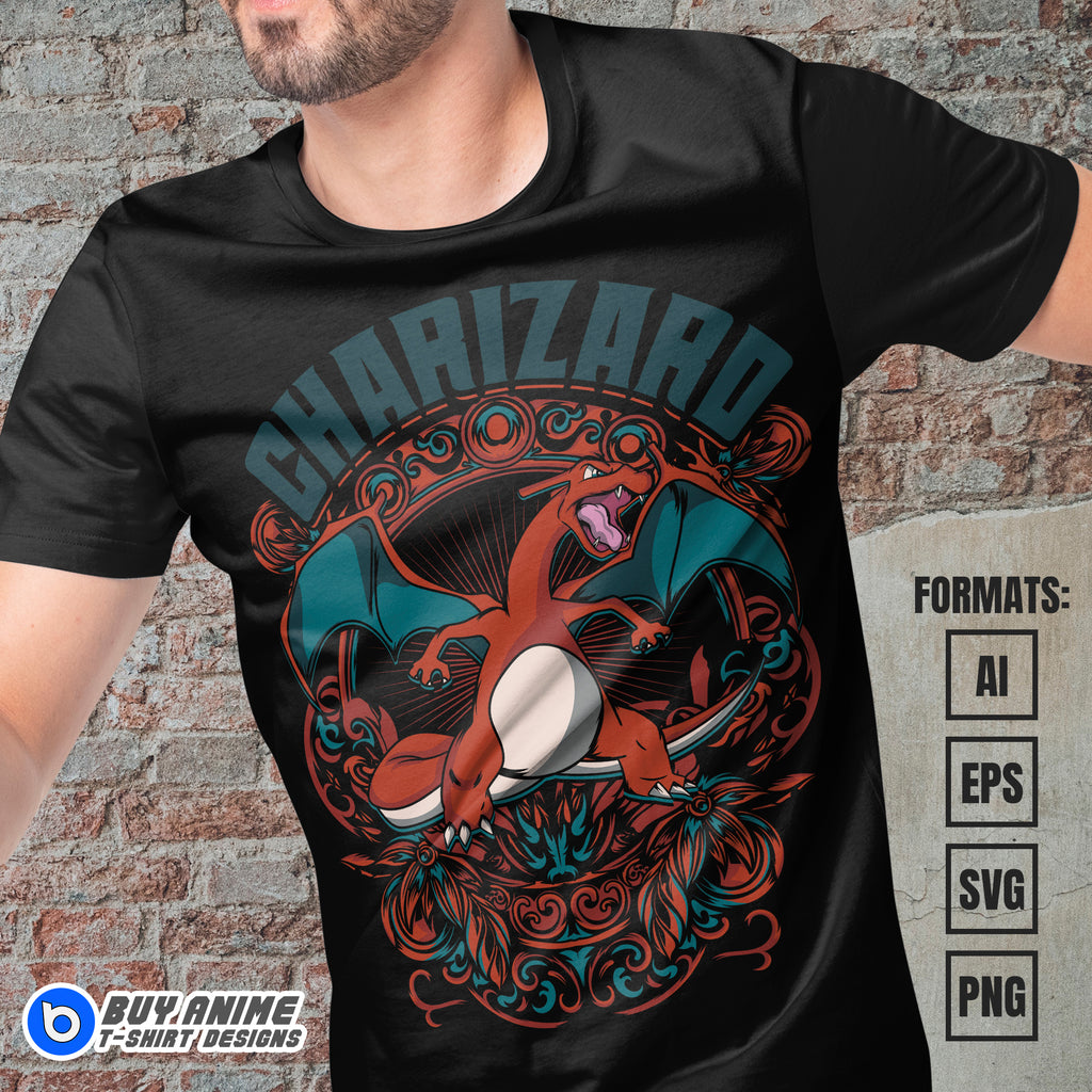 Charizard Pokemon Anime Vector T-shirt Design Template