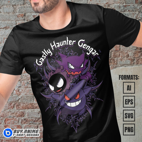 Gastly Haunter Gengar Pokemon Anime Vector T-shirt Design Template