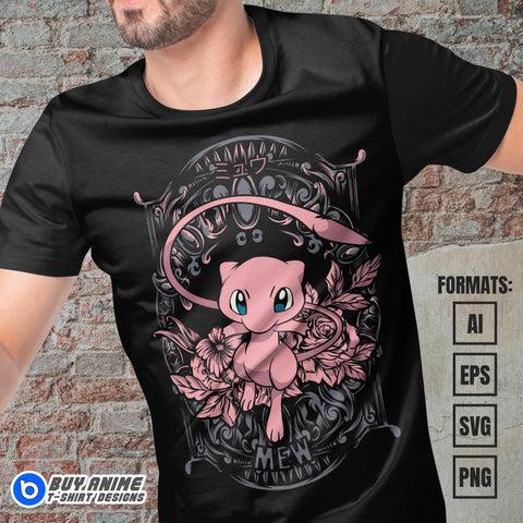 Mew Pokemon Anime Vector T-shirt Design Template