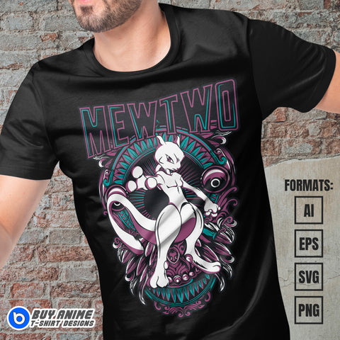 Mewtwo Pokemon Anime Vector T-shirt Design Template