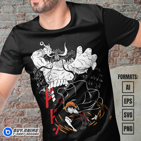 Luffy x Kaido One Piece Anime Vector T-shirt Design Template